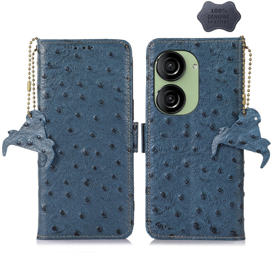 For Asus Zenfone 10 / Zenfone 9 Ostrich Pattern Genuine Leather RFID Phone Case(Blue) - ASUS Cases by PMC Jewellery | Online Shopping South Africa | PMC Jewellery | Buy Now Pay Later Mobicred