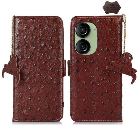 For Asus Zenfone 10 / Zenfone 9 Ostrich Pattern Genuine Leather RFID Phone Case(Coffee) - ASUS Cases by PMC Jewellery | Online Shopping South Africa | PMC Jewellery | Buy Now Pay Later Mobicred