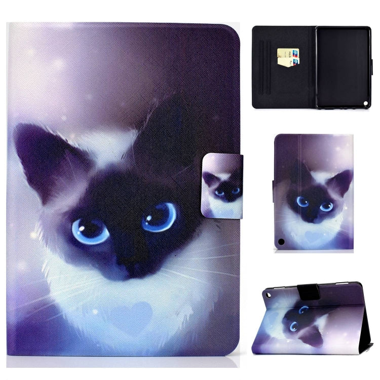 For Amazon Fire Max 11 2023 Colored Drawing Smart Leather Tablet Case(Blue-eyed Cat) - Amazon by PMC TechLife | Online Shopping South Africa | PMC TechLife | Buy Now Pay Later Mobicred