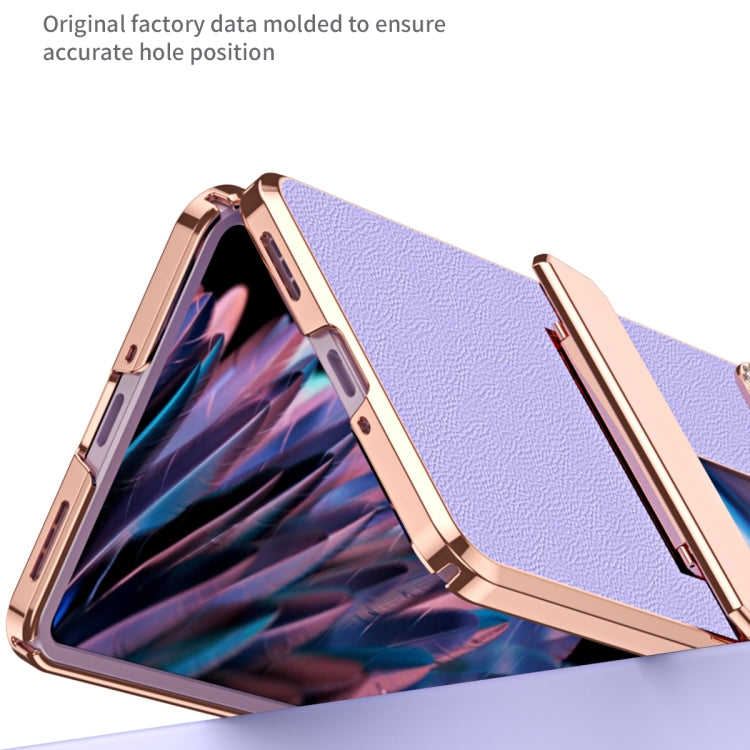 For OPPO Find N2 Flip Plated Plain Leather Folding Phone Case with Hinge(Purple) - Find N2 Flip Cases by PMC TechLife | Online Shopping South Africa | PMC TechLife
