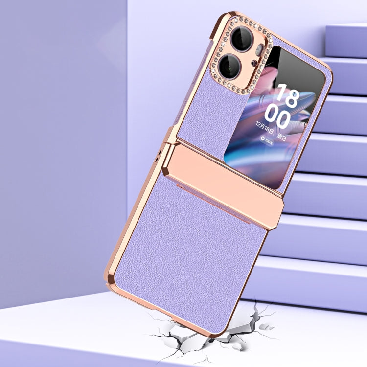For OPPO Find N2 Flip Plated Plain Leather Folding Phone Case with Hinge(Purple) - Find N2 Flip Cases by PMC TechLife | Online Shopping South Africa | PMC TechLife