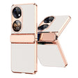 For Huawei P50 Pocket Plated Plain Leather Folding Phone Case with Hinge(White) - Huawei Cases by PMC TechLife | Online Shopping South Africa | PMC TechLife | Buy Now Pay Later Mobicred