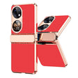 For Huawei P50 Pocket Plated Plain Leather Folding Phone Case with Hinge(Red) - Huawei Cases by PMC TechLife | Online Shopping South Africa | PMC TechLife | Buy Now Pay Later Mobicred
