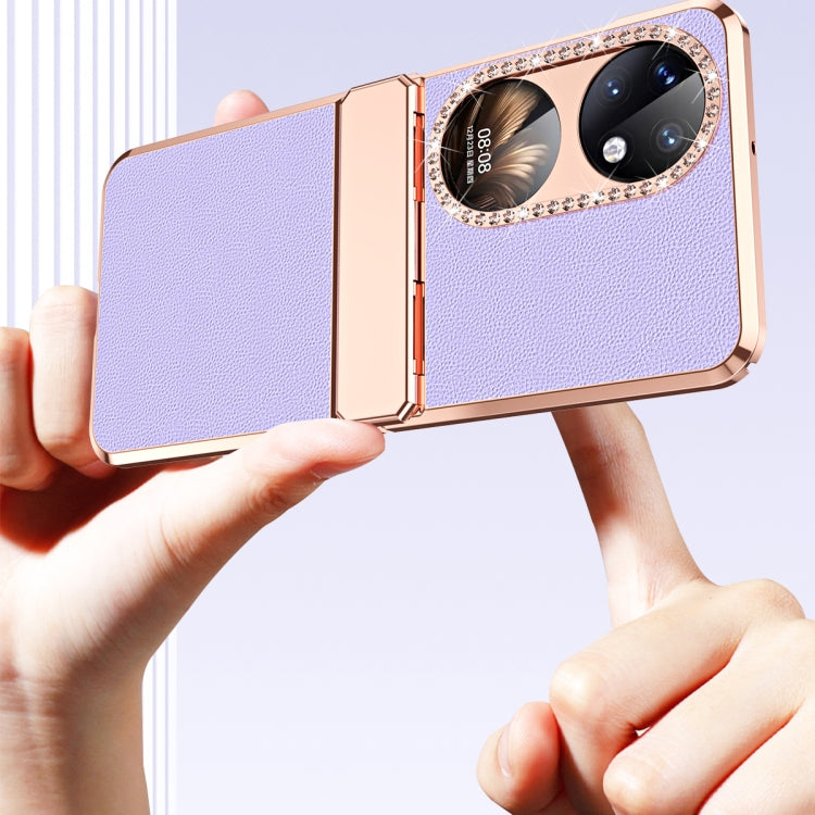 For Huawei P50 Pocket Plated Plain Leather Folding Phone Case with Hinge(Gold)
