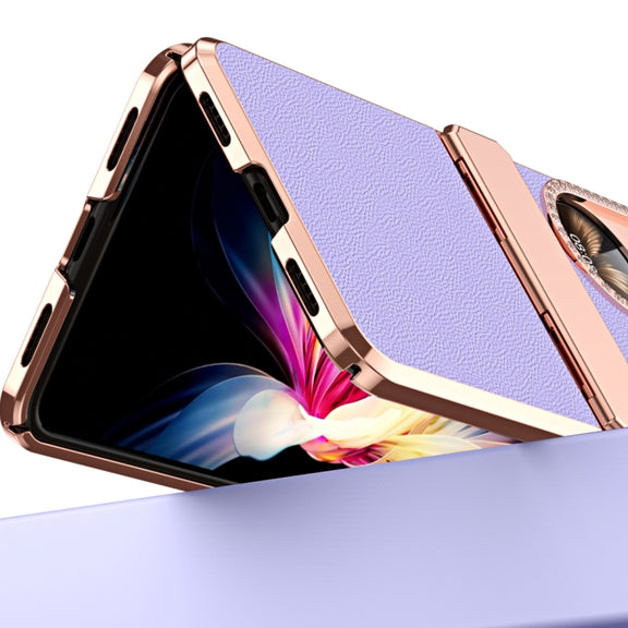 For Huawei P50 Pocket Plated Plain Leather Folding Phone Case with Hinge(Pink)