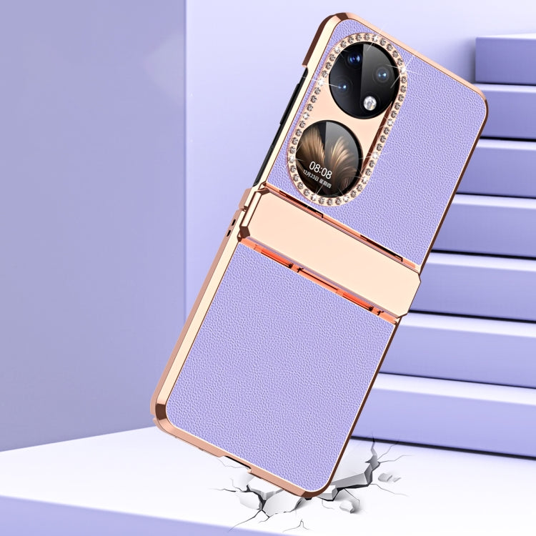 For Huawei P50 Pocket Plated Plain Leather Folding Phone Case with Hinge(White) - Huawei Cases by PMC TechLife | Online Shopping South Africa | PMC TechLife | Buy Now Pay Later Mobicred