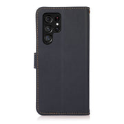 For Samsung Galaxy S24 Ultra KHAZNEH Custer Genuine Leather RFID Phone Case(Blue)