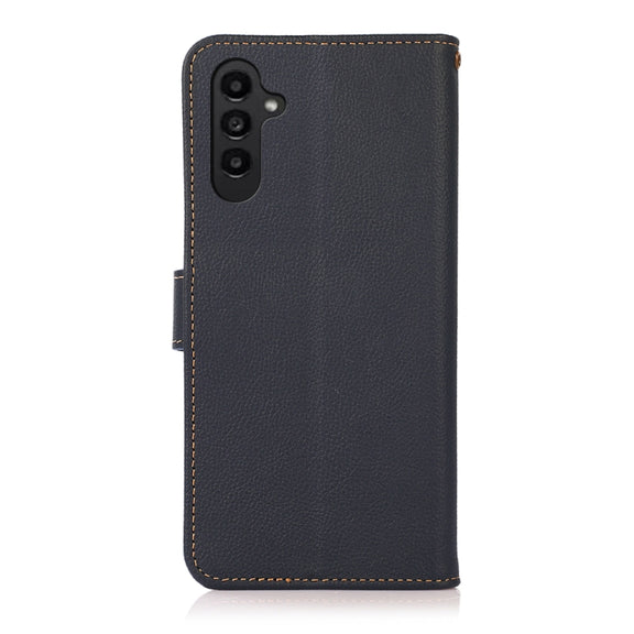 For Samsung Galaxy S24+ KHAZNEH Custer Genuine Leather RFID Phone Case(Blue)