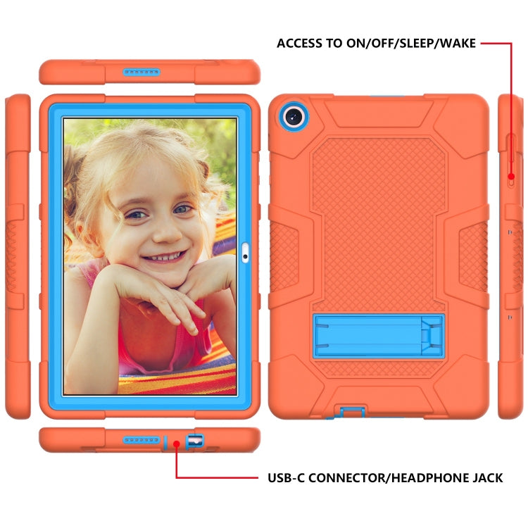 For Huawei MatePad T 10s / T10 Contrast Color Robot B3 Silicone Hybrid PC Tablet Case with Holder(Orange Blue)