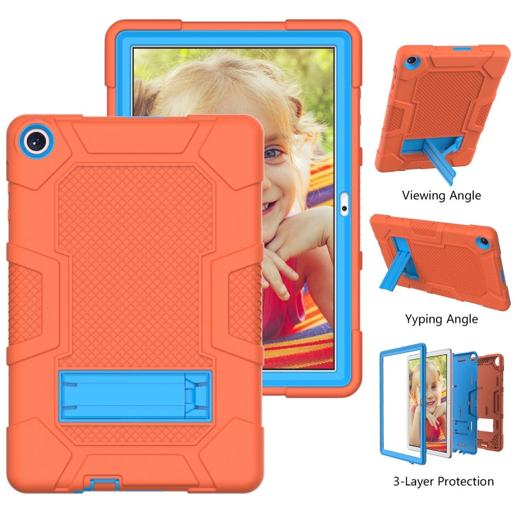 For Huawei MatePad T 10s / T10 Contrast Color Robot B3 Silicone Hybrid PC Tablet Case with Holder(Orange Blue)