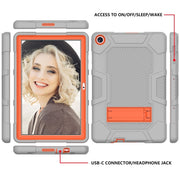 For Huawei MatePad T 10s / T10 Contrast Color Robot B3 Silicone Hybrid PC Tablet Case with Holder(Grey Orange)