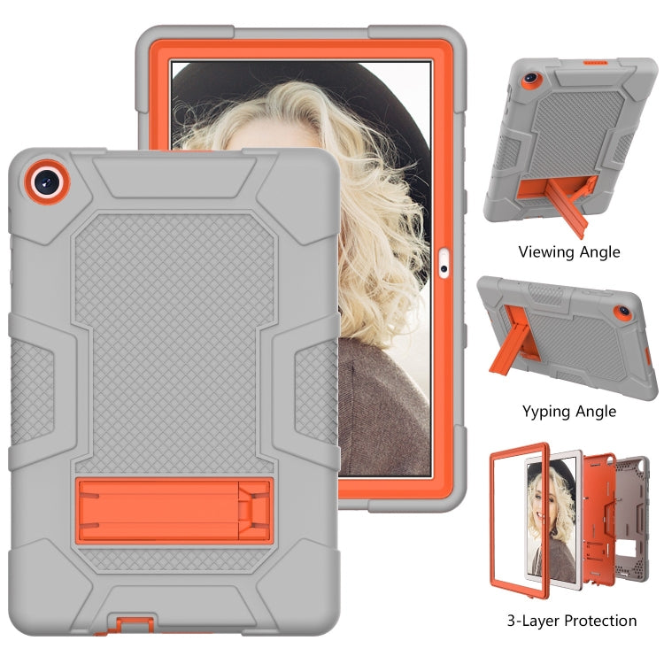 For Huawei MatePad T 10s / T10 Contrast Color Robot B3 Silicone Hybrid PC Tablet Case with Holder(Grey Orange)