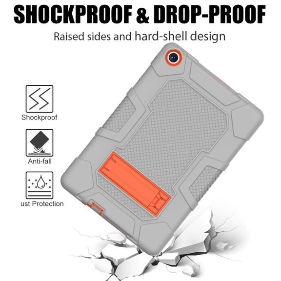 For Huawei MatePad T 10s / T10 Contrast Color Robot B3 Silicone Hybrid PC Tablet Case with Holder(Grey Orange)