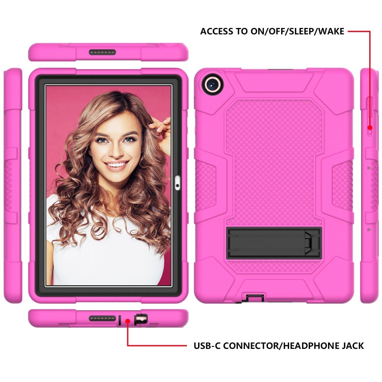 For Huawei MatePad T 10s / T10 Contrast Color Robot B3 Silicone Hybrid PC Tablet Case with Holder(Rose Red Black)