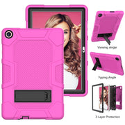 For Huawei MatePad T 10s / T10 Contrast Color Robot B3 Silicone Hybrid PC Tablet Case with Holder(Rose Red Black)