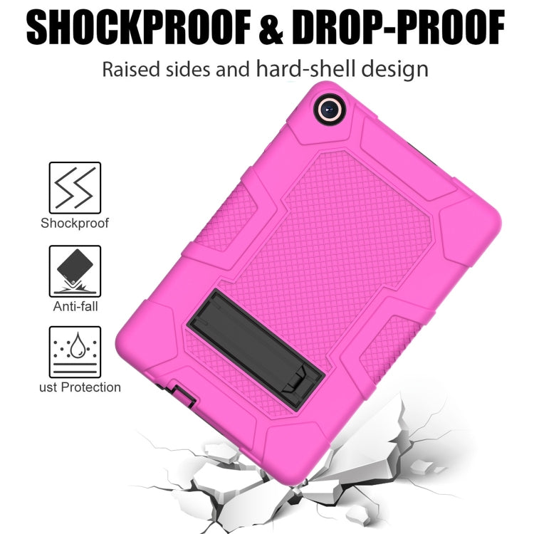 For Huawei MatePad T 10s / T10 Contrast Color Robot B3 Silicone Hybrid PC Tablet Case with Holder(Rose Red Black)