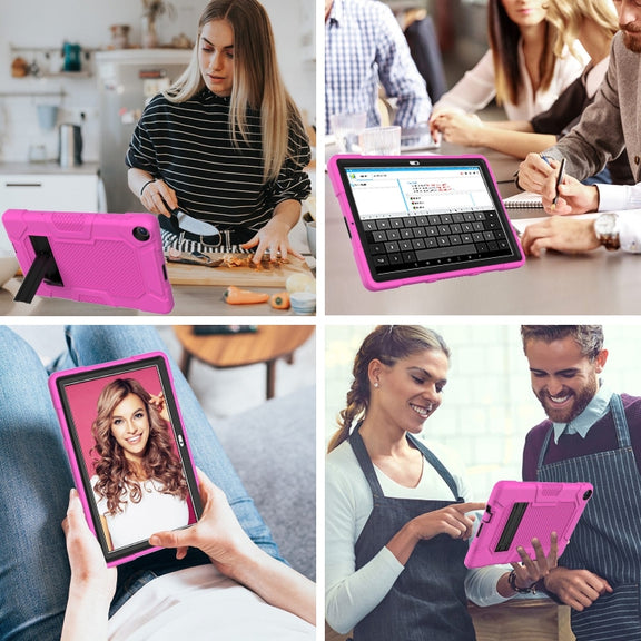 For Huawei MatePad T 10s / T10 Contrast Color Robot B3 Silicone Hybrid PC Tablet Case with Holder(Rose Red Black)