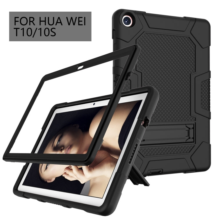 For Huawei MatePad T 10s / T10 Contrast Color Robot B3 Silicone Hybrid PC Tablet Case with Holder(Black)