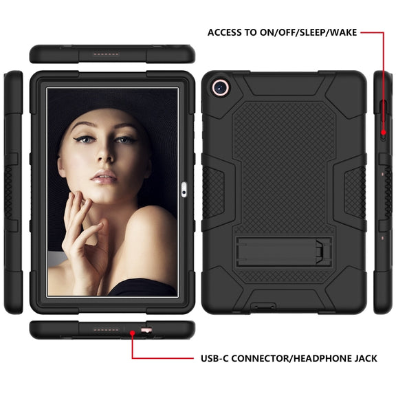 For Huawei MatePad T 10s / T10 Contrast Color Robot B3 Silicone Hybrid PC Tablet Case with Holder(Black)