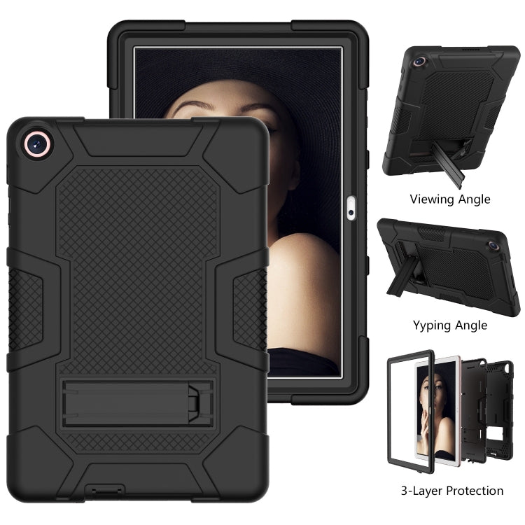 For Huawei MatePad T 10s / T10 Contrast Color Robot B3 Silicone Hybrid PC Tablet Case with Holder(Black)