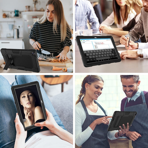 For Huawei MatePad T 10s / T10 Contrast Color Robot B3 Silicone Hybrid PC Tablet Case with Holder(Black)
