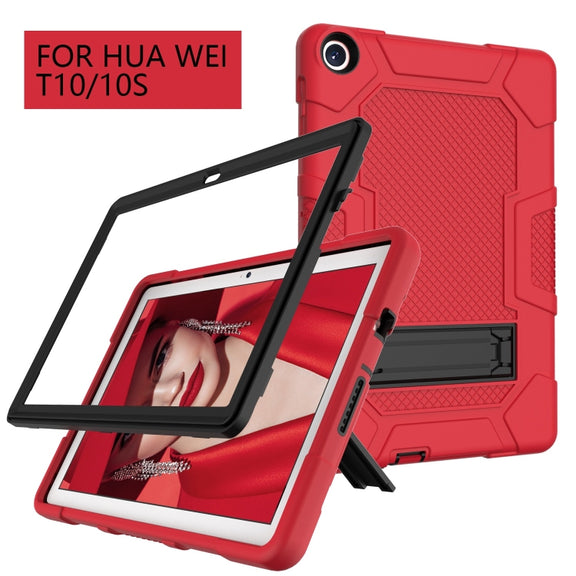 For Huawei MatePad T 10s / T10 Contrast Color Robot B3 Silicone Hybrid PC Tablet Case with Holder(Red Black)