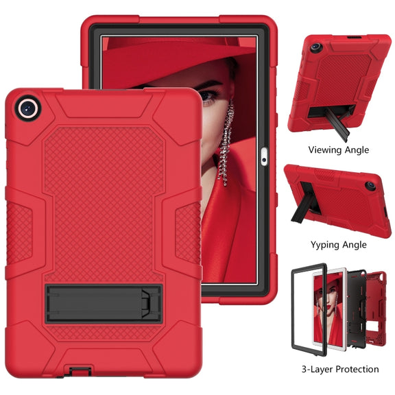For Huawei MatePad T 10s / T10 Contrast Color Robot B3 Silicone Hybrid PC Tablet Case with Holder(Red Black)