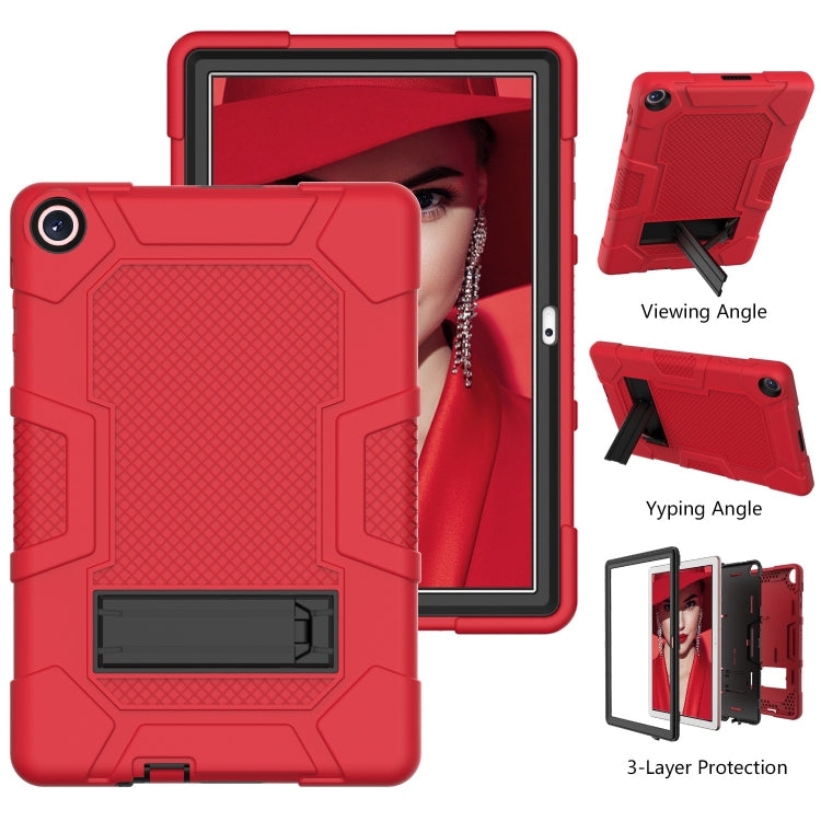 For Huawei MatePad T 10s / T10 Contrast Color Robot B3 Silicone Hybrid PC Tablet Case with Holder(Red Black)