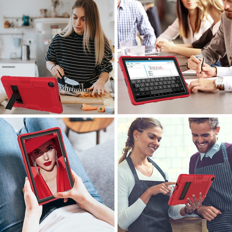 For Huawei MatePad T 10s / T10 Contrast Color Robot B3 Silicone Hybrid PC Tablet Case with Holder(Red Black)