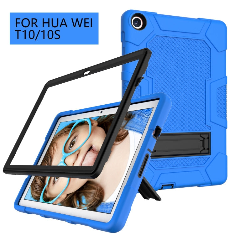 For Huawei MatePad T 10s / T10 Contrast Color Robot B3 Silicone Hybrid PC Tablet Case with Holder(Blue Black)