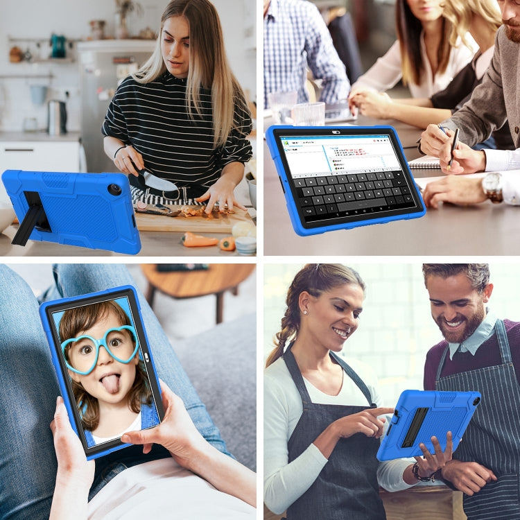 For Huawei MatePad T 10s / T10 Contrast Color Robot B3 Silicone Hybrid PC Tablet Case with Holder(Blue Black)