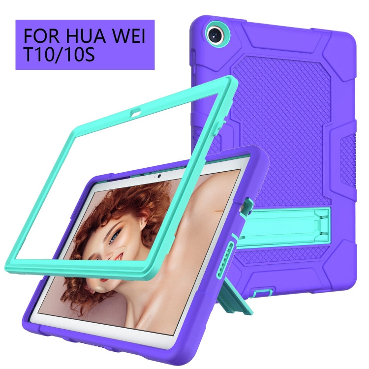 For Huawei MatePad T 10s / T10 Contrast Color Robot B3 Silicone Hybrid PC Tablet Case with Holder(Purple Mint Green) - Huawei by PMC TechLife | Online Shopping South Africa | PMC TechLife | Buy Now Pay Later Mobicred