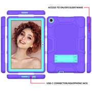 For Huawei MatePad T 10s / T10 Contrast Color Robot B3 Silicone Hybrid PC Tablet Case with Holder(Purple Mint Green)