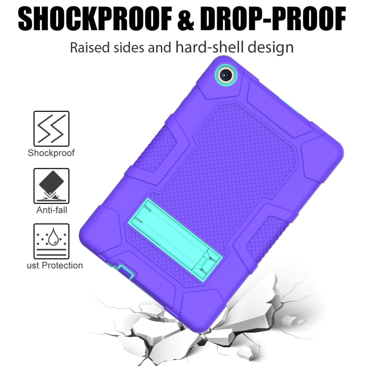 For Huawei MatePad T 10s / T10 Contrast Color Robot B3 Silicone Hybrid PC Tablet Case with Holder(Purple Mint Green)