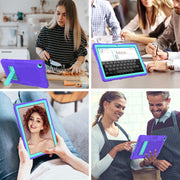 For Huawei MatePad T 10s / T10 Contrast Color Robot B3 Silicone Hybrid PC Tablet Case with Holder(Purple Mint Green)