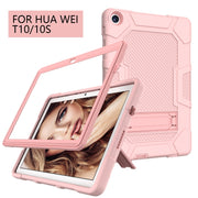 For Huawei MatePad T 10s / T10 Contrast Color Robot B3 Silicone Hybrid PC Tablet Case with Holder(Rose Gold)