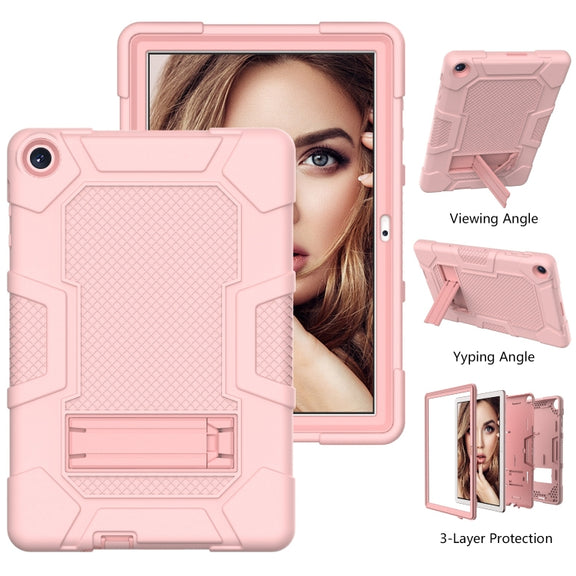For Huawei MatePad T 10s / T10 Contrast Color Robot B3 Silicone Hybrid PC Tablet Case with Holder(Rose Gold)