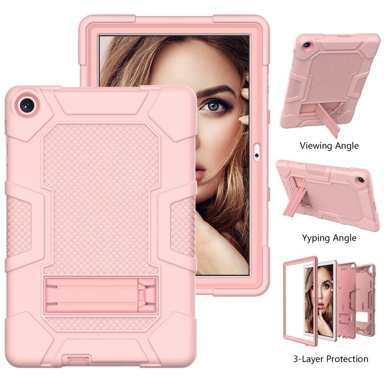 For Huawei MatePad T 10s / T10 Contrast Color Robot B3 Silicone Hybrid PC Tablet Case with Holder(Rose Gold)