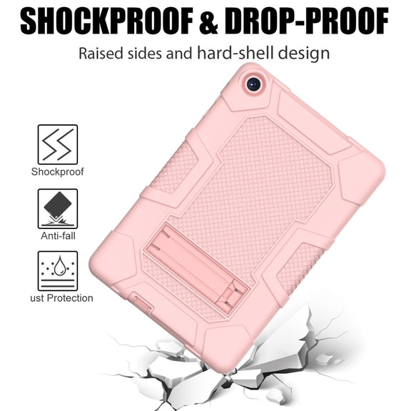 For Huawei MatePad T 10s / T10 Contrast Color Robot B3 Silicone Hybrid PC Tablet Case with Holder(Rose Gold)