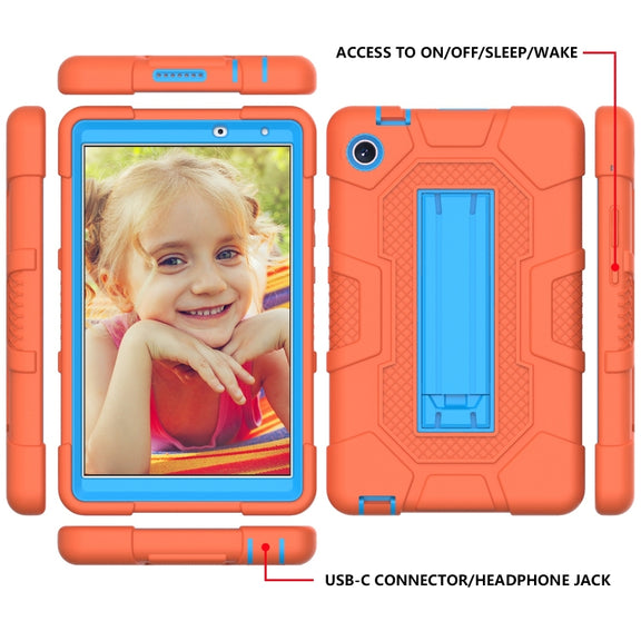 For Huawei MatePad T8 Contrast Color Robot B3 Silicone Hybrid PC Tablet Case with Holder(Orange Blue)