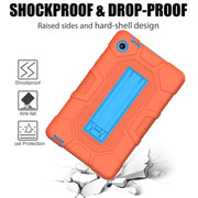For Huawei MatePad T8 Contrast Color Robot B3 Silicone Hybrid PC Tablet Case with Holder(Orange Blue)