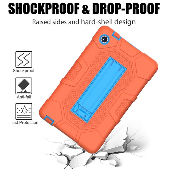 For Huawei MatePad T8 Contrast Color Robot B3 Silicone Hybrid PC Tablet Case with Holder(Orange Blue)