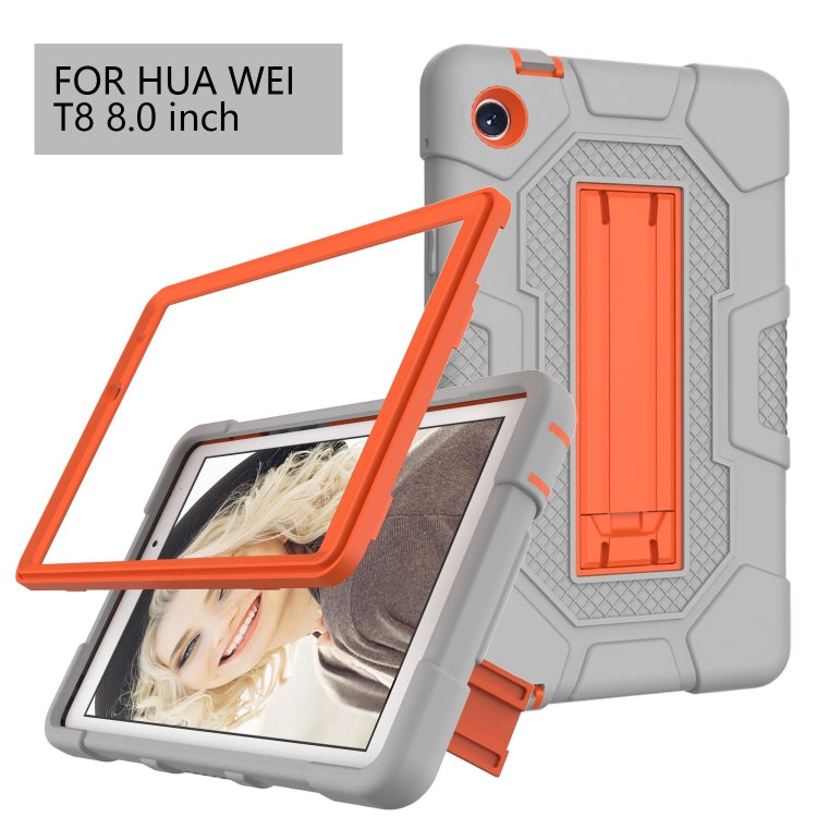 For Huawei MatePad T8 Contrast Color Robot B3 Silicone Hybrid PC Tablet Case with Holder(Grey Orange) - Huawei by PMC TechLife | Online Shopping South Africa | PMC TechLife | Buy Now Pay Later Mobicred