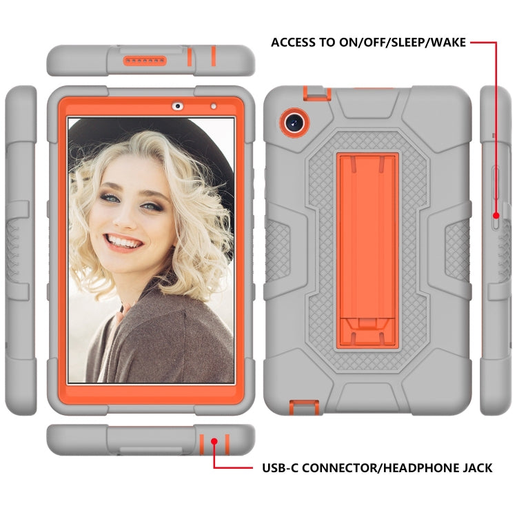 For Huawei MatePad T8 Contrast Color Robot B3 Silicone Hybrid PC Tablet Case with Holder(Grey Orange)