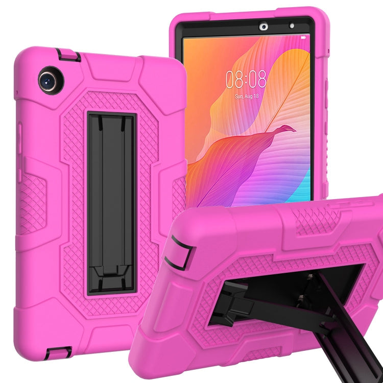 For Huawei MatePad T8 Contrast Color Robot B3 Silicone Hybrid PC Tablet Case with Holder(Rose Red Black) - Huawei by PMC TechLife | Online Shopping South Africa | PMC TechLife | Buy Now Pay Later Mobicred