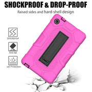 For Huawei MatePad T8 Contrast Color Robot B3 Silicone Hybrid PC Tablet Case with Holder(Rose Red Black)