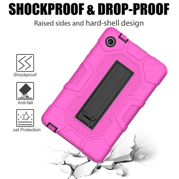 For Huawei MatePad T8 Contrast Color Robot B3 Silicone Hybrid PC Tablet Case with Holder(Rose Red Black)