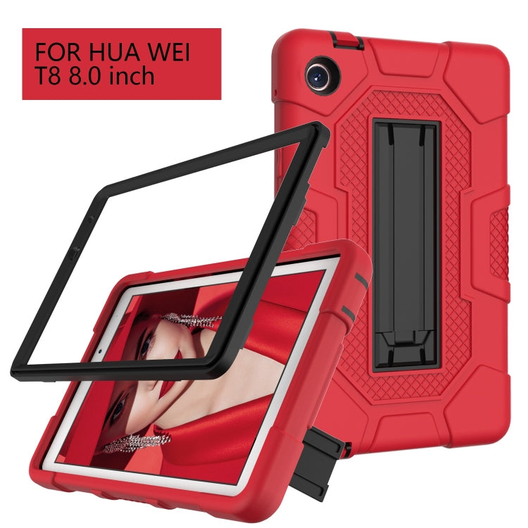 For Huawei MatePad T8 Contrast Color Robot B3 Silicone Hybrid PC Tablet Case with Holder(Red Black)