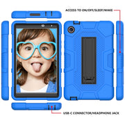 For Huawei MatePad T8 Contrast Color Robot B3 Silicone Hybrid PC Tablet Case with Holder(Blue Black)