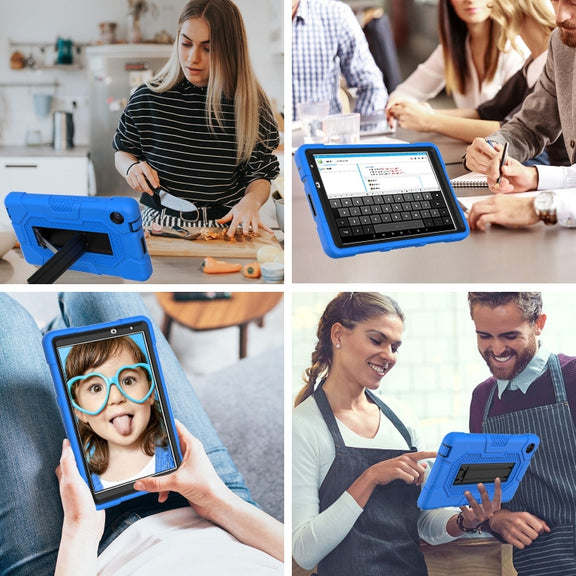For Huawei MatePad T8 Contrast Color Robot B3 Silicone Hybrid PC Tablet Case with Holder(Blue Black)